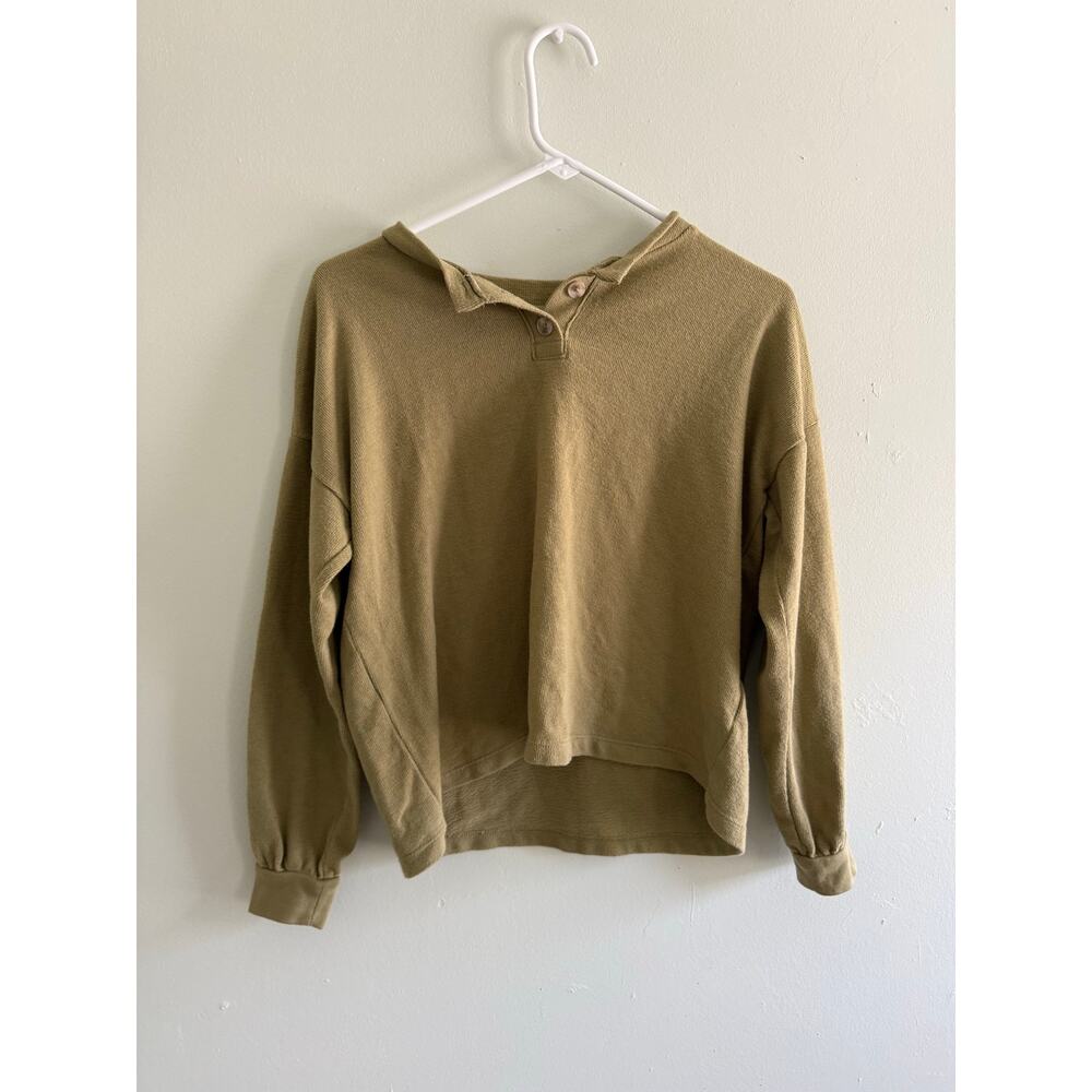 Madewell | Olive Green 1/2 Button Up Textured Long Sleeve Pullover Casual Preppy - Picture 2 of 11